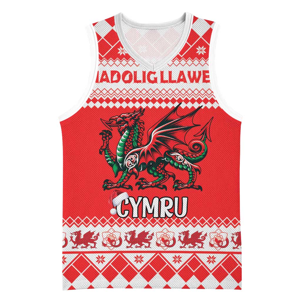 Personalized Wales Christmas Dragon Basketball Jersey Nadolig Llawen Red Version - Wonder Print Shop