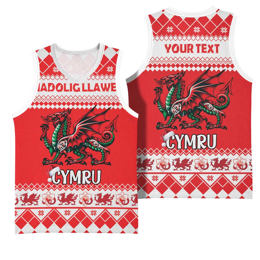 Personalized Wales Christmas Dragon Basketball Jersey Nadolig Llawen Red Version - Wonder Print Shop
