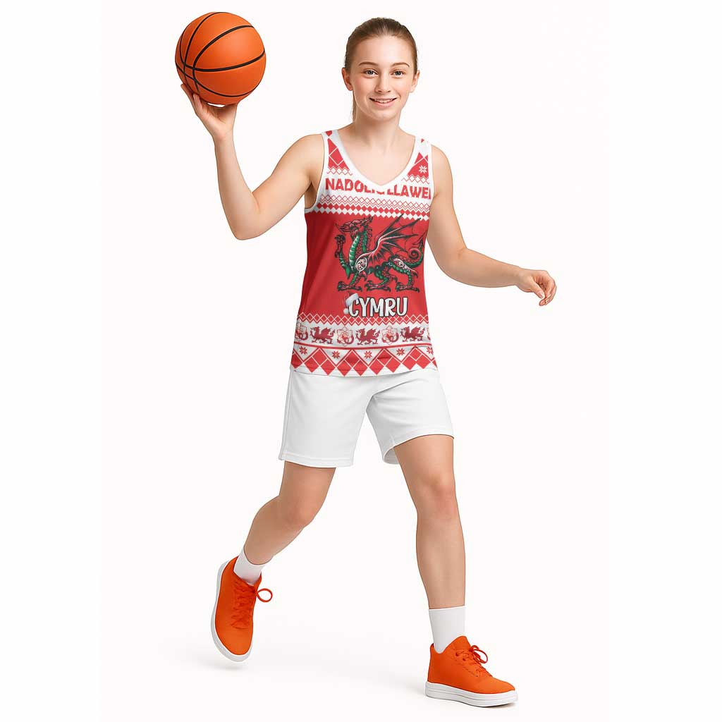 Personalized Wales Christmas Dragon Basketball Jersey Nadolig Llawen Red Version - Wonder Print Shop