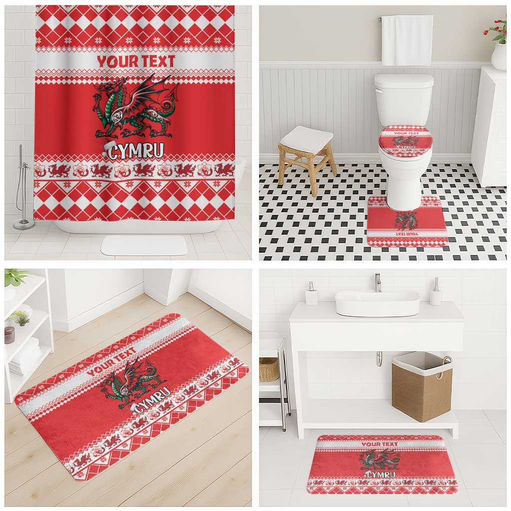 Personalized Wales Christmas Dragon Bathroom Set Nadolig Llawen Red Version - Wonder Print Shop