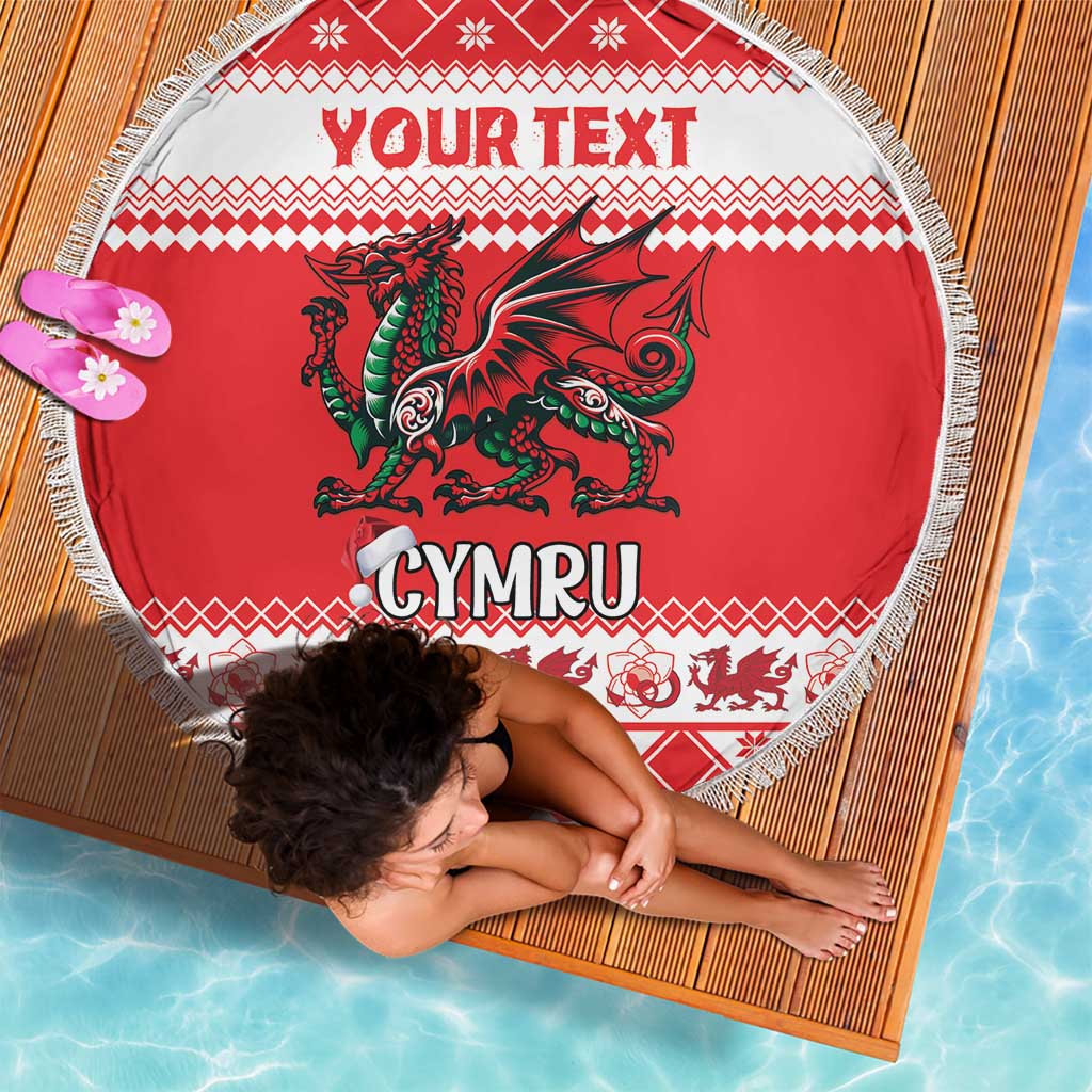 Personalized Wales Christmas Dragon Beach Blanket Nadolig Llawen Red Version - Wonder Print Shop