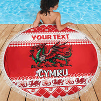 Personalized Wales Christmas Dragon Beach Blanket Nadolig Llawen Red Version - Wonder Print Shop