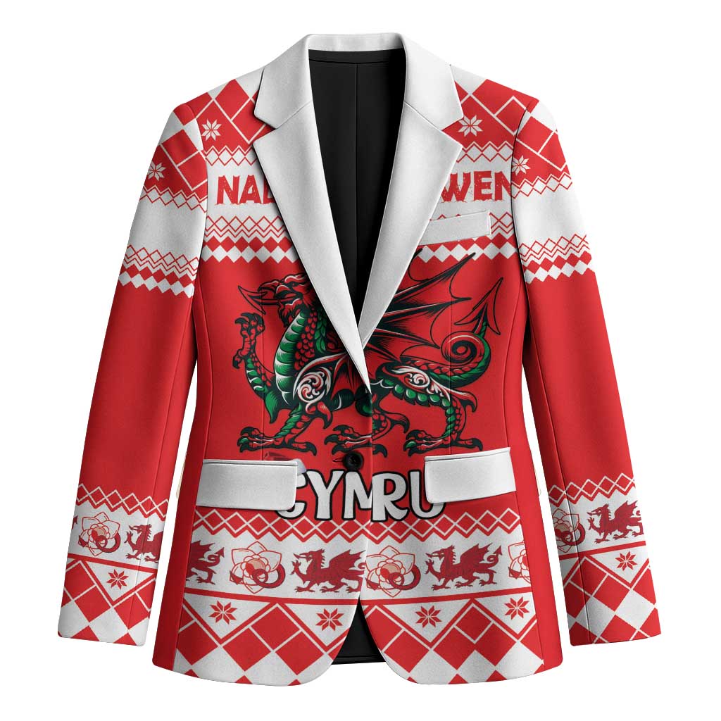 Personalized Wales Christmas Dragon Blazer Nadolig Llawen Red Version - Wonder Print Shop