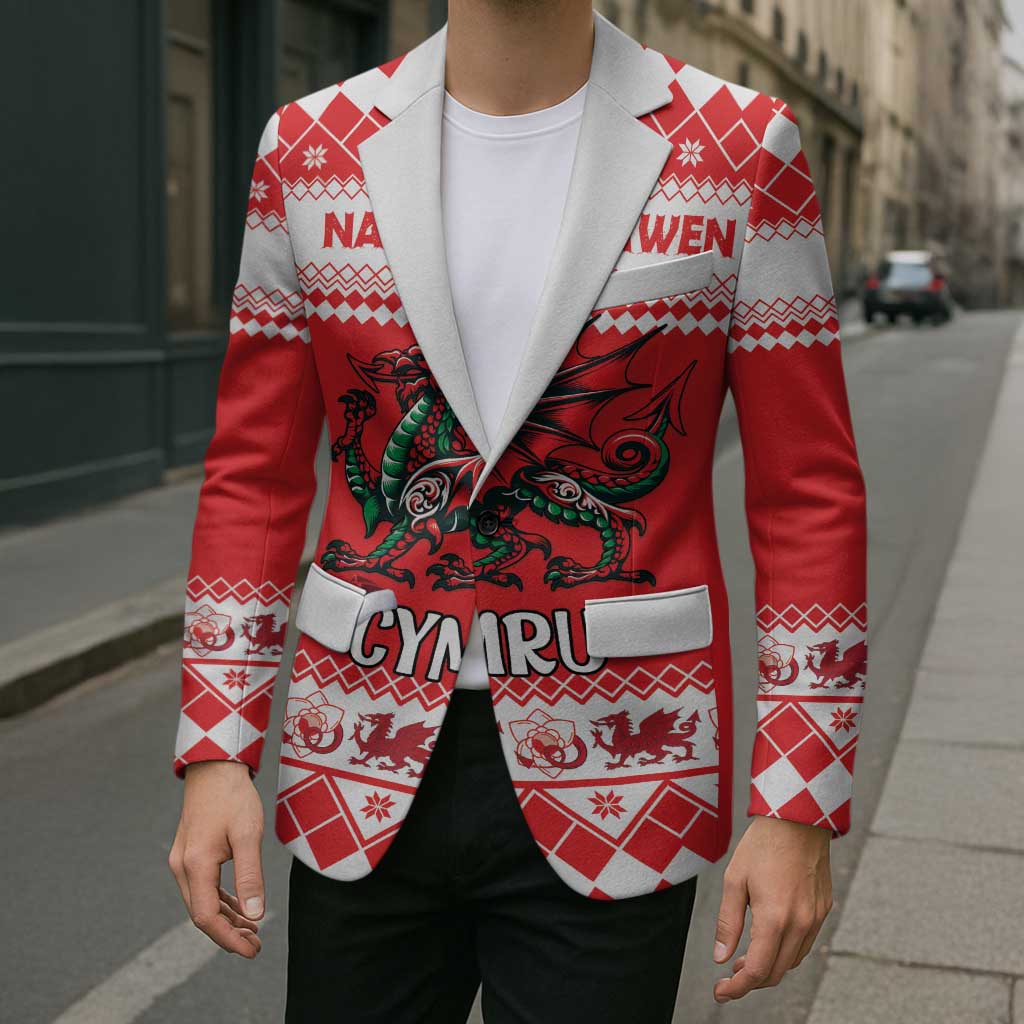 Personalized Wales Christmas Dragon Blazer Nadolig Llawen Red Version - Wonder Print Shop