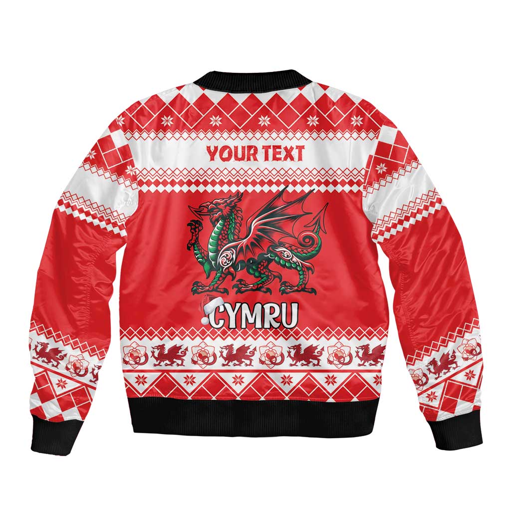 Personalized Wales Christmas Dragon Bomber Jacket Nadolig Llawen Red Version - Wonder Print Shop
