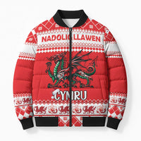 Personalized Wales Christmas Dragon Bomber Puffer Jacket Nadolig Llawen Red Version - Wonder Print Shop