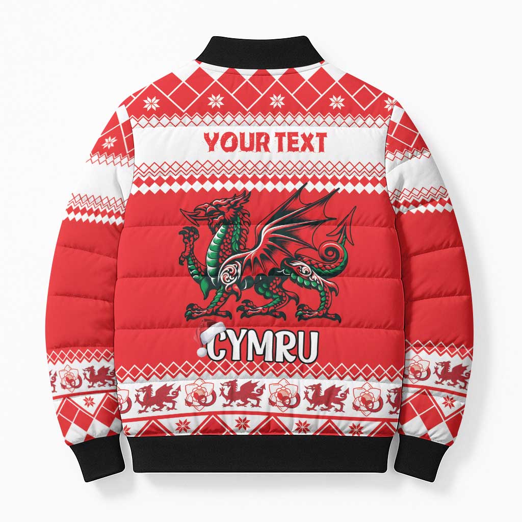 Personalized Wales Christmas Dragon Bomber Puffer Jacket Nadolig Llawen Red Version - Wonder Print Shop