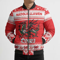 Personalized Wales Christmas Dragon Bomber Puffer Jacket Nadolig Llawen Red Version - Wonder Print Shop