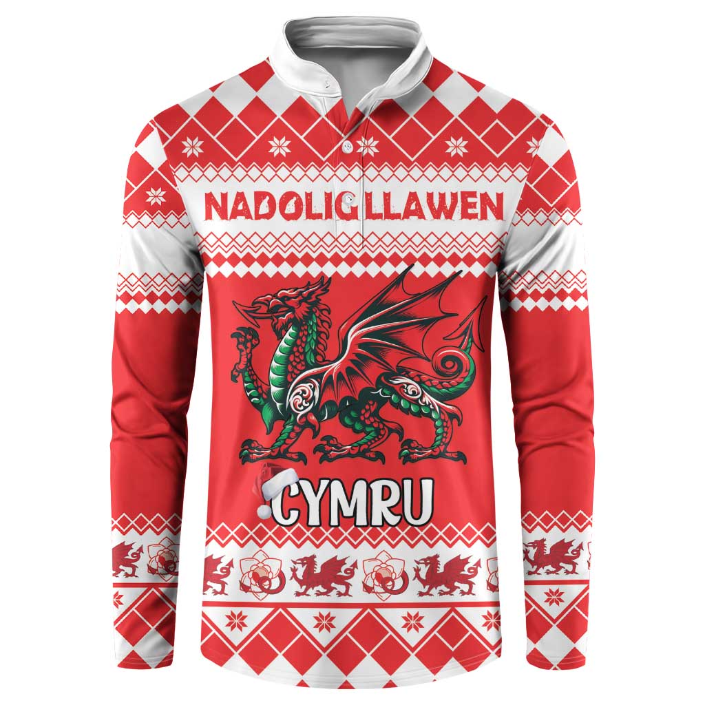 Personalized Wales Christmas Dragon Button Sweatshirt Nadolig Llawen Red Version - Wonder Print Shop