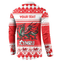 Personalized Wales Christmas Dragon Button Sweatshirt Nadolig Llawen Red Version - Wonder Print Shop