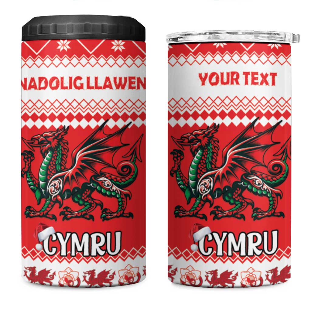 Personalized Wales Christmas Dragon 4 in 1 Can Cooler Tumbler Nadolig Llawen Red Version - Wonder Print Shop