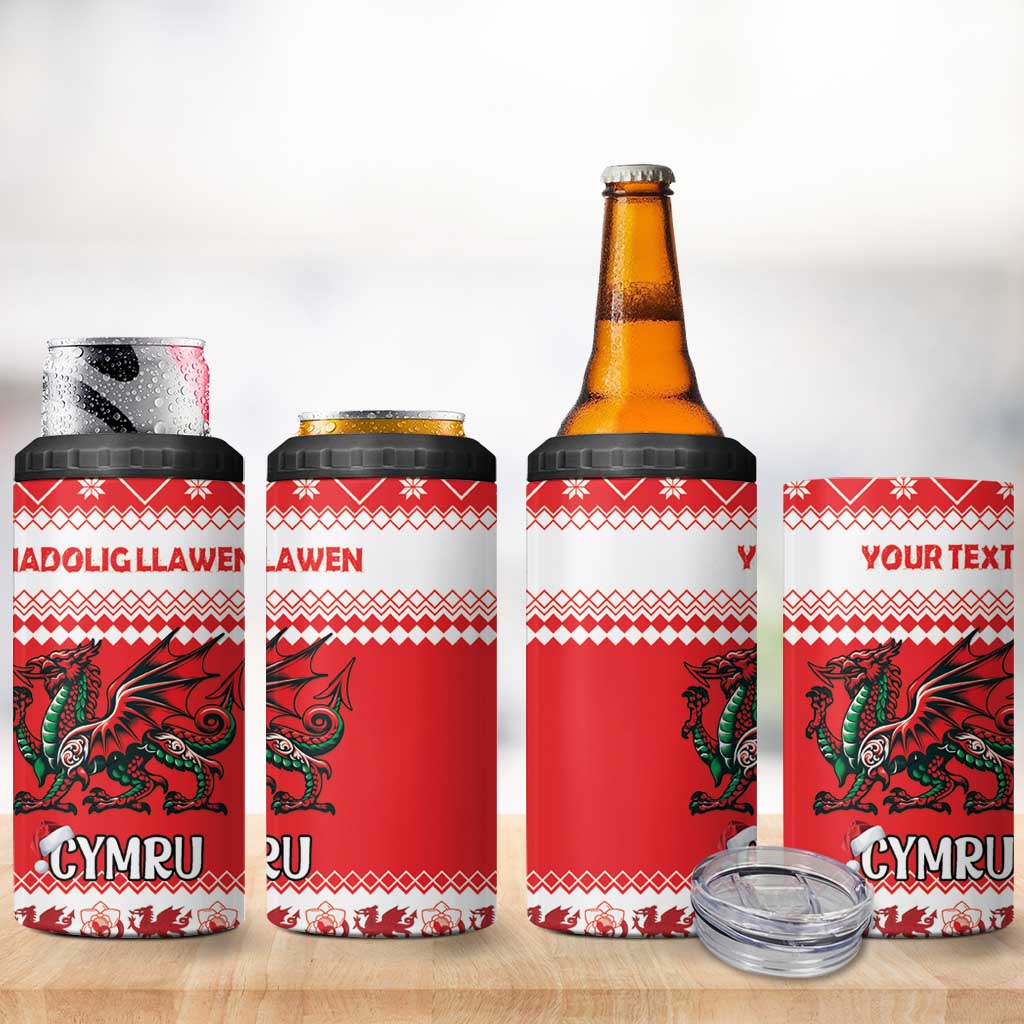 Personalized Wales Christmas Dragon 4 in 1 Can Cooler Tumbler Nadolig Llawen Red Version - Wonder Print Shop