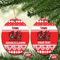 Personalized Wales Christmas Dragon Ceramic Ornament Nadolig Llawen Red Version - Wonder Print Shop