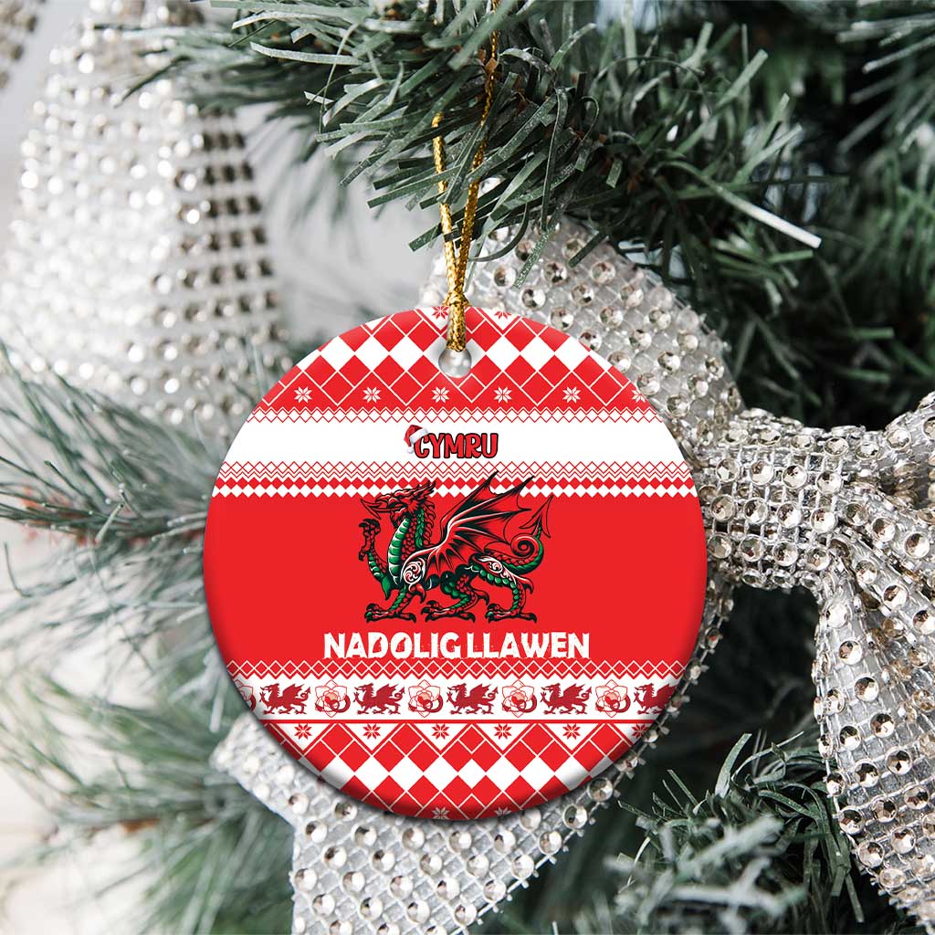 Personalized Wales Christmas Dragon Ceramic Ornament Nadolig Llawen Red Version - Wonder Print Shop