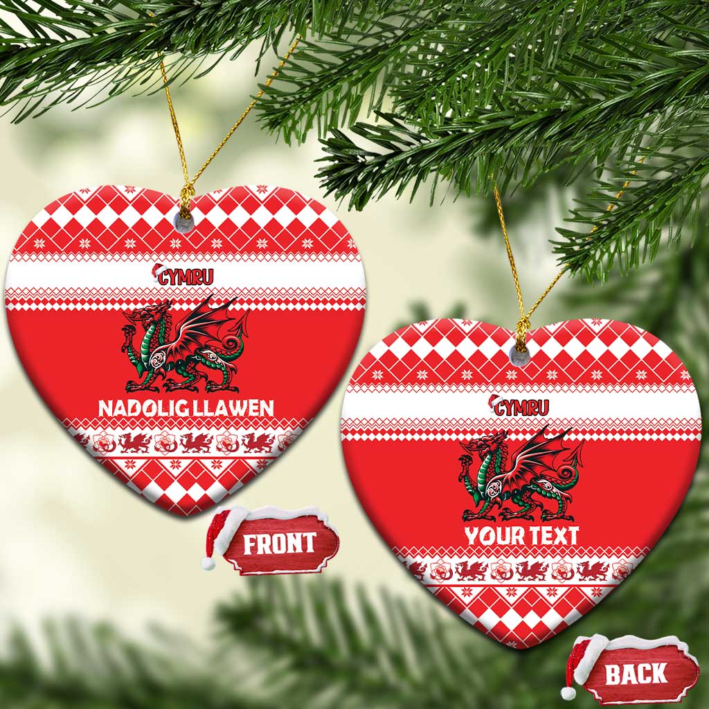 Personalized Wales Christmas Dragon Ceramic Ornament Nadolig Llawen Red Version - Wonder Print Shop