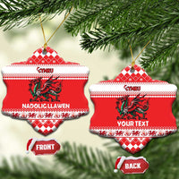 Personalized Wales Christmas Dragon Ceramic Ornament Nadolig Llawen Red Version - Wonder Print Shop