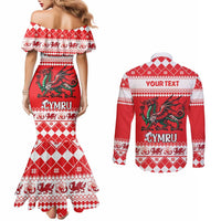 Personalized Wales Christmas Dragon Couples Matching Mermaid Dress and Long Sleeve Button Shirt Nadolig Llawen Red Version - Wonder Print Shop