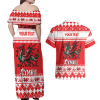 Personalized Wales Christmas Dragon Couples Matching Off Shoulder Maxi Dress and Hawaiian Shirt Nadolig Llawen Red Version - Wonder Print Shop
