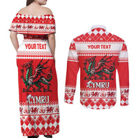 Personalized Wales Christmas Dragon Couples Matching Off Shoulder Maxi Dress and Long Sleeve Button Shirt Nadolig Llawen Red Version - Wonder Print Shop
