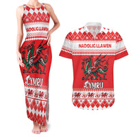 Personalized Wales Christmas Dragon Couples Matching Tank Maxi Dress and Hawaiian Shirt Nadolig Llawen Red Version - Wonder Print Shop
