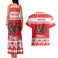 Personalized Wales Christmas Dragon Couples Matching Tank Maxi Dress and Hawaiian Shirt Nadolig Llawen Red Version - Wonder Print Shop