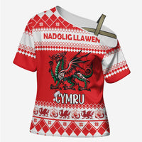 Personalized Wales Christmas Dragon Cross Shoulder Shirt Nadolig Llawen Red Version - Wonder Print Shop