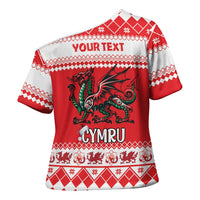 Personalized Wales Christmas Dragon Cross Shoulder Shirt Nadolig Llawen Red Version - Wonder Print Shop