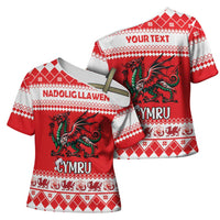 Personalized Wales Christmas Dragon Cross Shoulder Shirt Nadolig Llawen Red Version - Wonder Print Shop