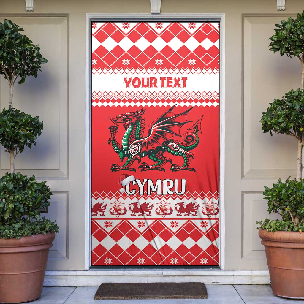 Personalized Wales Christmas Dragon Door Cover Nadolig Llawen Red Version - Wonder Print Shop
