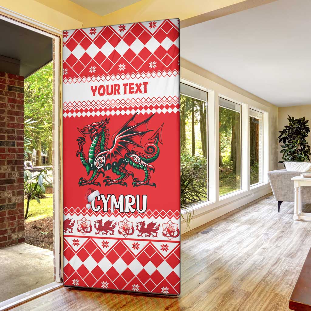 Personalized Wales Christmas Dragon Door Cover Nadolig Llawen Red Version - Wonder Print Shop