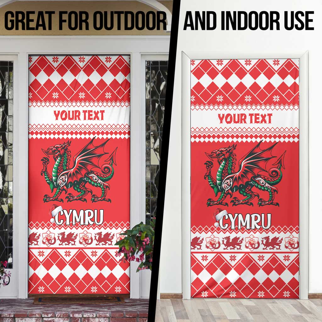 Personalized Wales Christmas Dragon Door Cover Nadolig Llawen Red Version - Wonder Print Shop