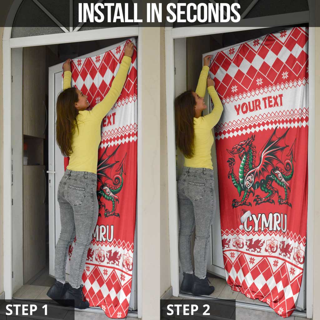 Personalized Wales Christmas Dragon Door Cover Nadolig Llawen Red Version - Wonder Print Shop