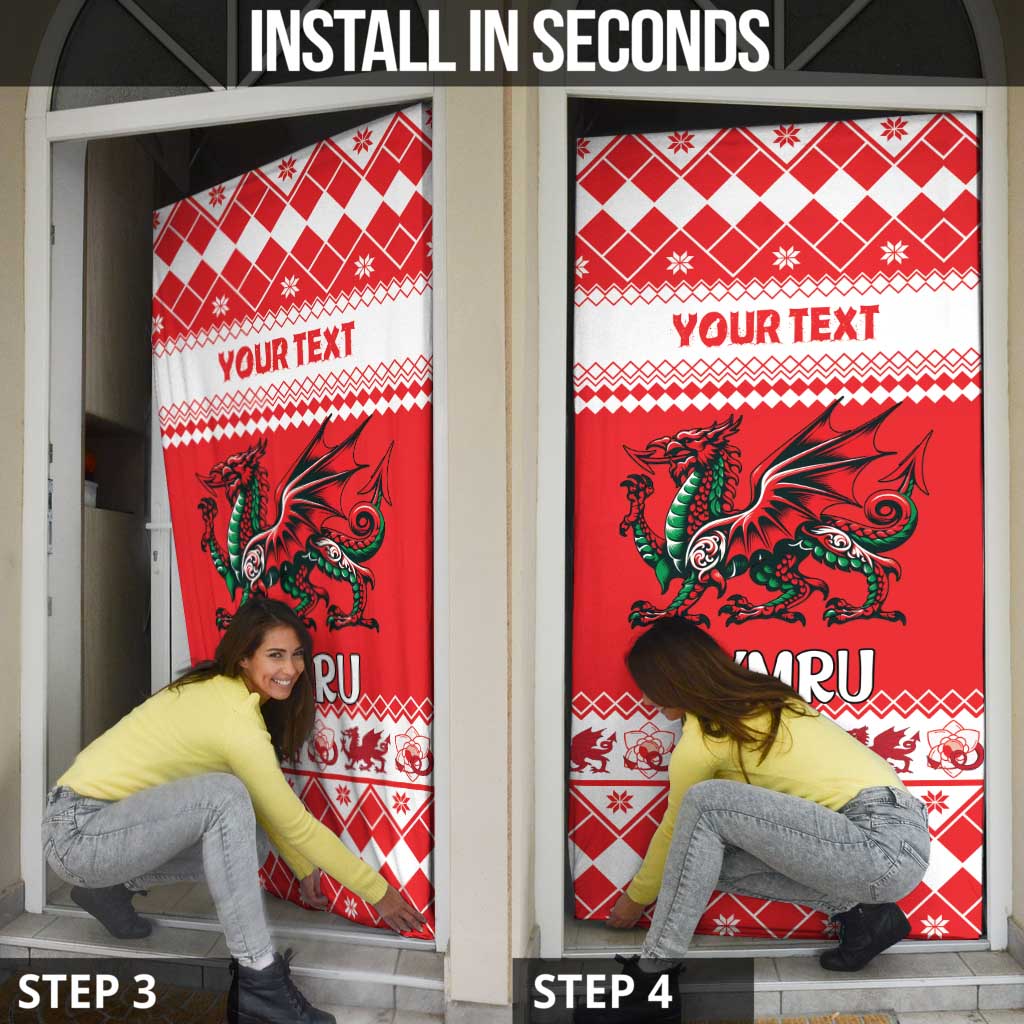 Personalized Wales Christmas Dragon Door Cover Nadolig Llawen Red Version - Wonder Print Shop