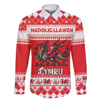Personalized Wales Christmas Dragon Family Matching Long Sleeve Bodycon Dress and Hawaiian Shirt Nadolig Llawen Red Version - Wonder Print Shop