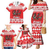 Personalized Wales Christmas Dragon Family Matching Mermaid Dress and Hawaiian Shirt Nadolig Llawen Red Version - Wonder Print Shop