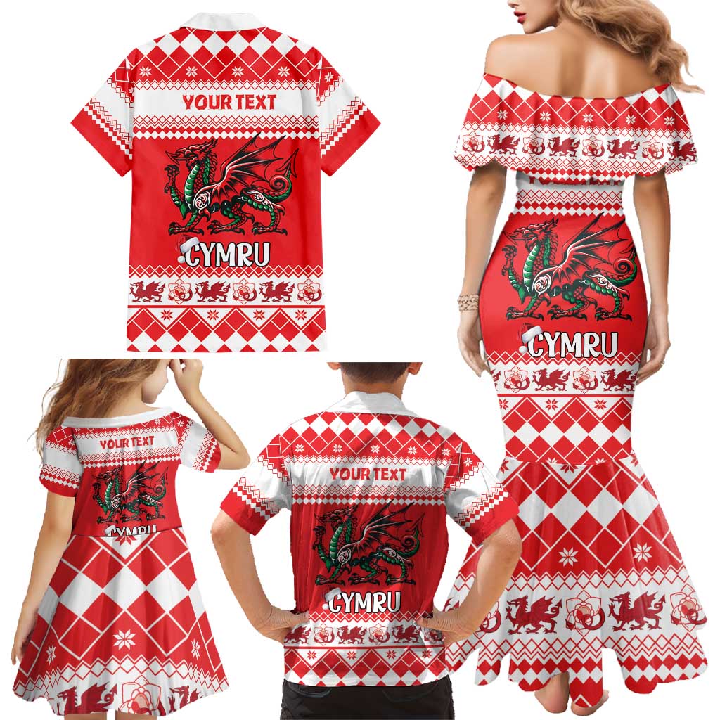 Personalized Wales Christmas Dragon Family Matching Mermaid Dress and Hawaiian Shirt Nadolig Llawen Red Version - Wonder Print Shop