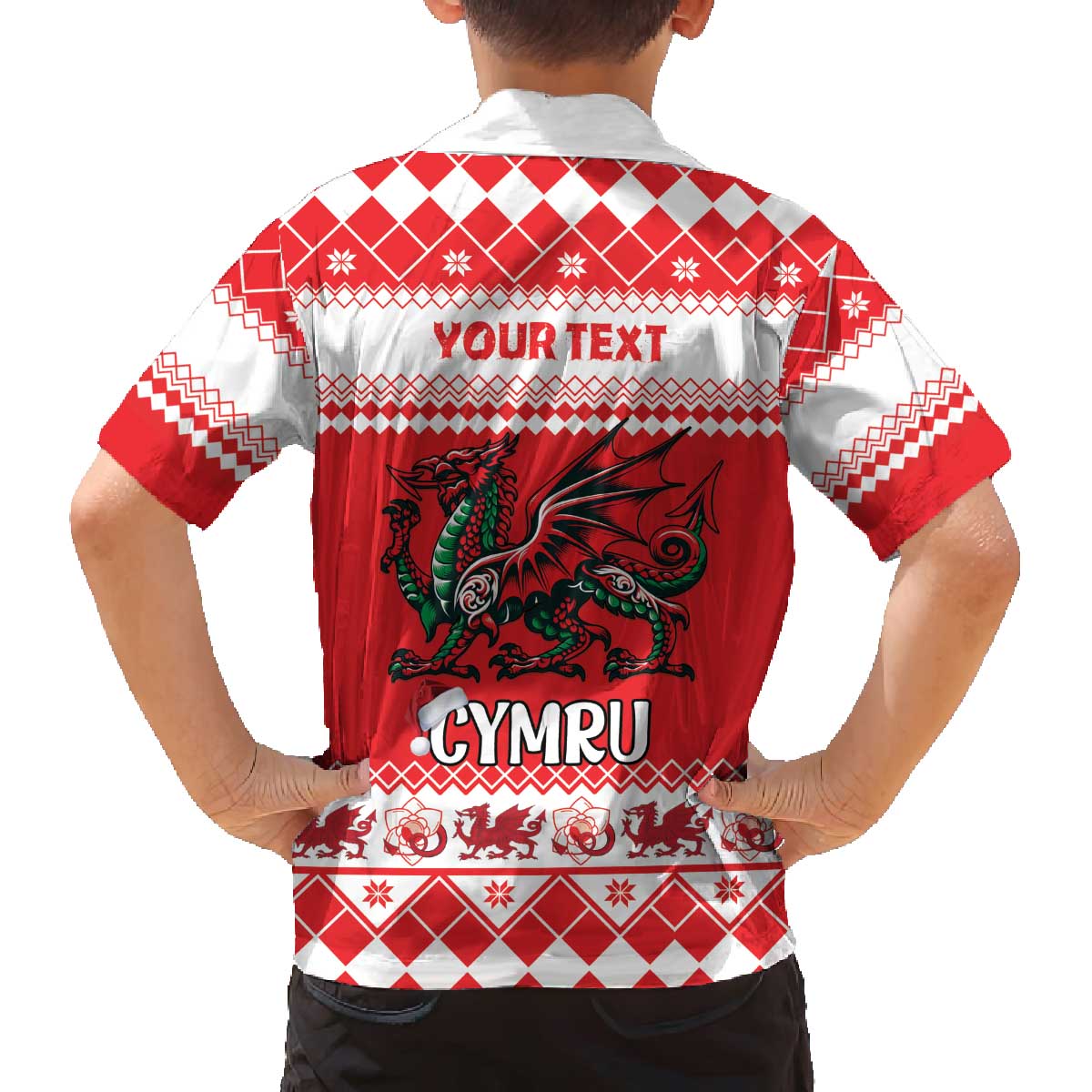 Personalized Wales Christmas Dragon Family Matching Off The Shoulder Long Sleeve Dress and Hawaiian Shirt Nadolig Llawen Red Version - Wonder Print Shop