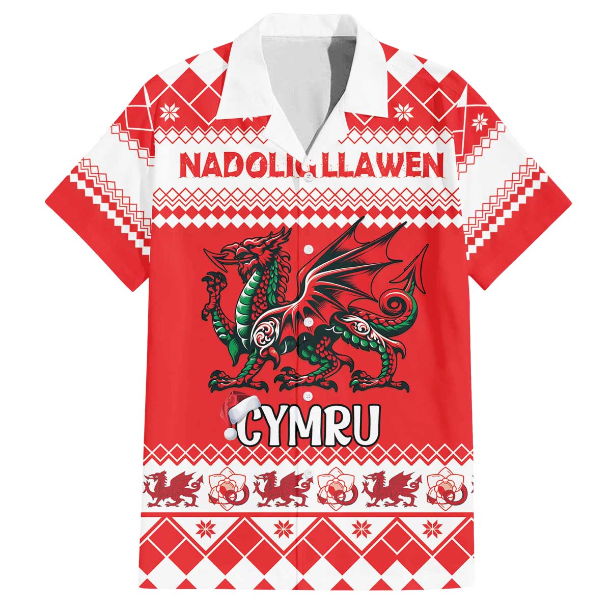 Personalized Wales Christmas Dragon Family Matching Off The Shoulder Long Sleeve Dress and Hawaiian Shirt Nadolig Llawen Red Version - Wonder Print Shop