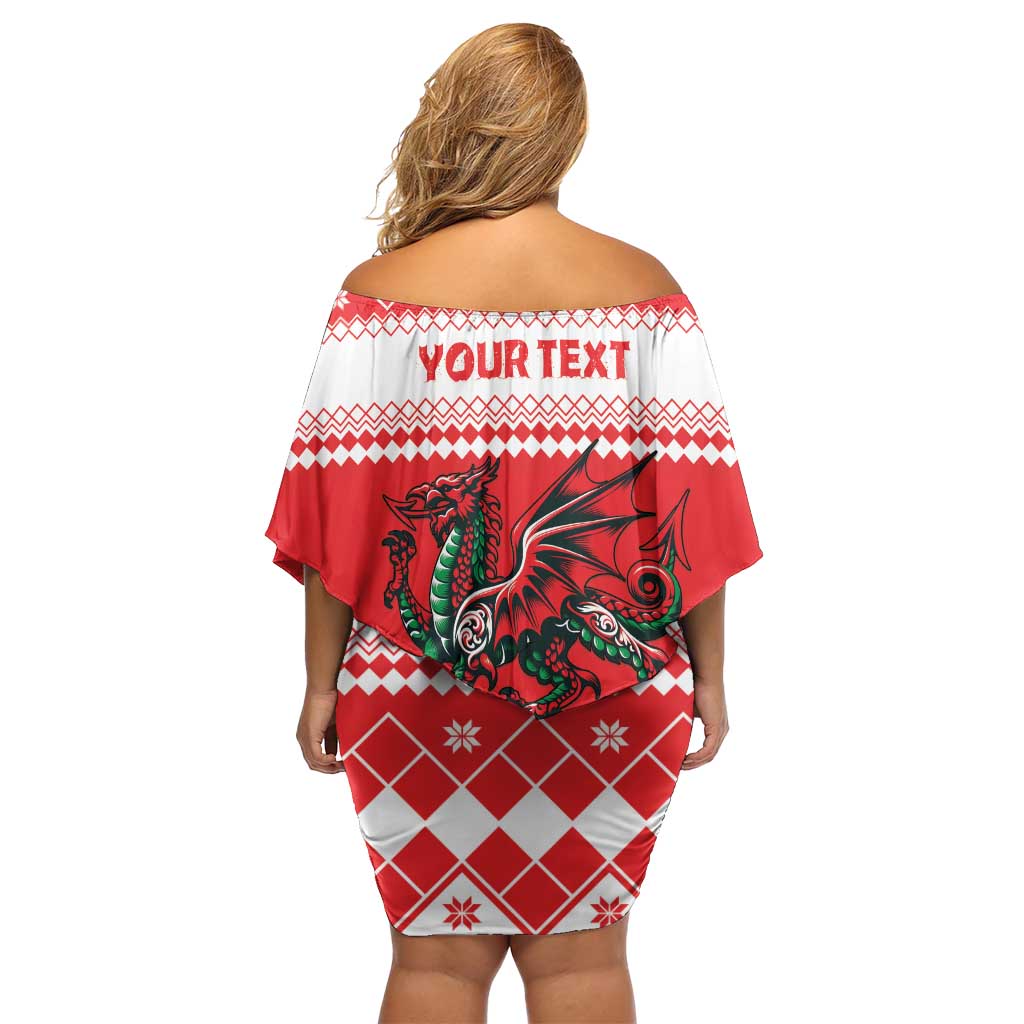 Personalized Wales Christmas Dragon Family Matching Off Shoulder Short Dress and Hawaiian Shirt Nadolig Llawen Red Version - Wonder Print Shop