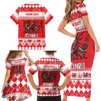 Personalized Wales Christmas Dragon Family Matching Short Sleeve Bodycon Dress and Hawaiian Shirt Nadolig Llawen Red Version - Wonder Print Shop