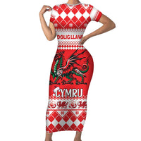 Personalized Wales Christmas Dragon Family Matching Short Sleeve Bodycon Dress and Hawaiian Shirt Nadolig Llawen Red Version - Wonder Print Shop