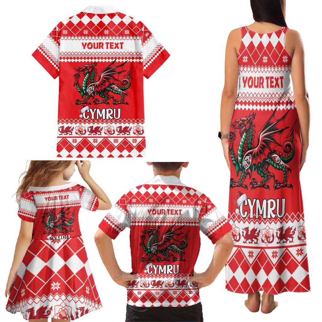 Personalized Wales Christmas Dragon Family Matching Tank Maxi Dress and Hawaiian Shirt Nadolig Llawen Red Version - Wonder Print Shop