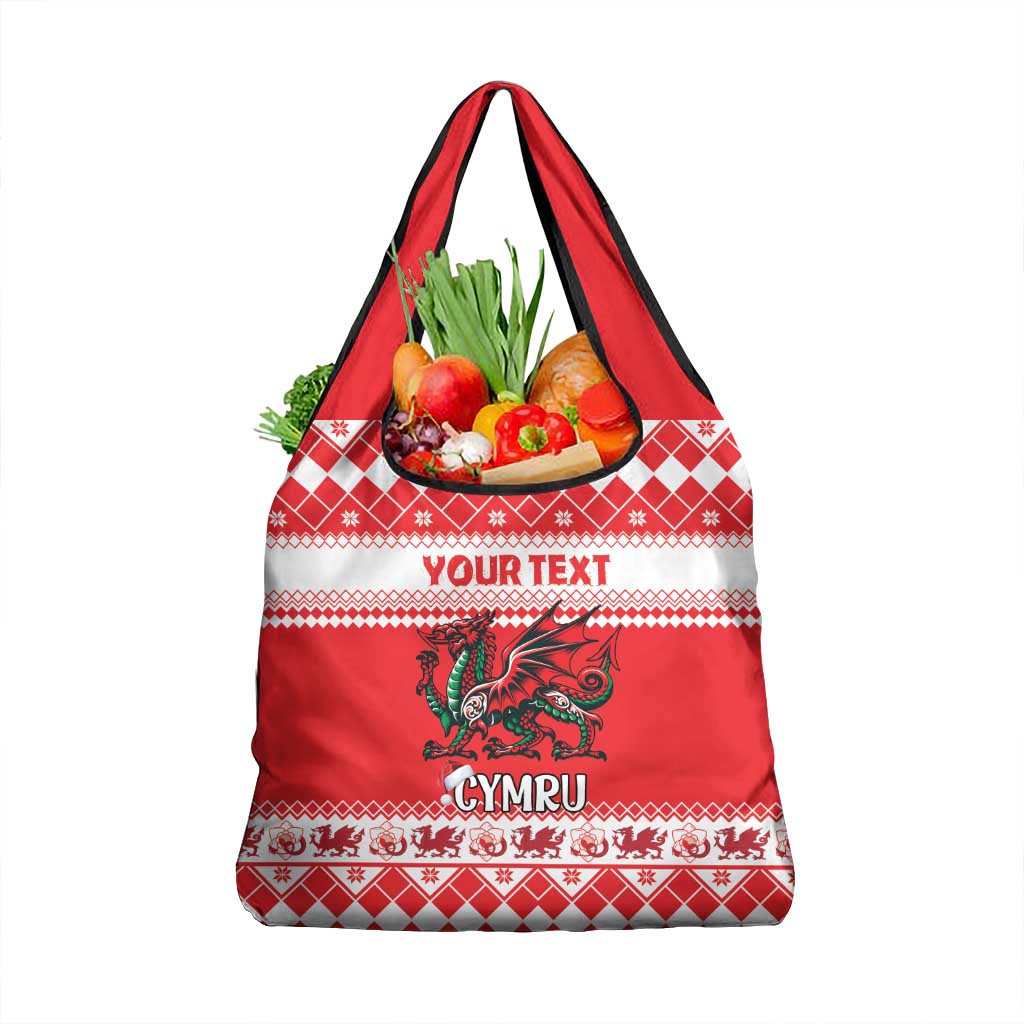 Personalized Wales Christmas Dragon Grocery Bag Nadolig Llawen Red Version - Wonder Print Shop