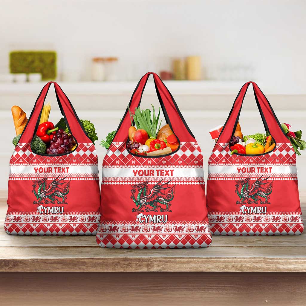 Personalized Wales Christmas Dragon Grocery Bag Nadolig Llawen Red Version - Wonder Print Shop