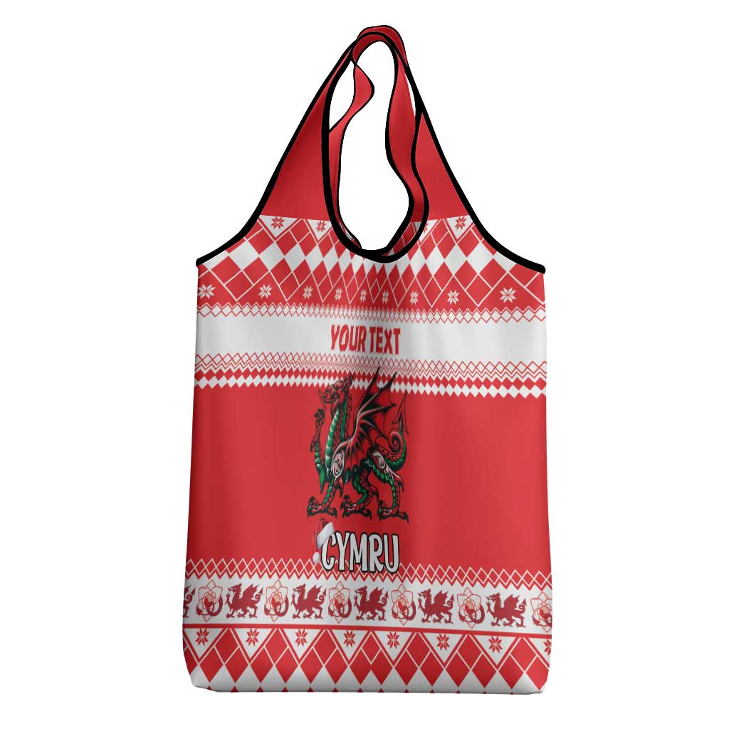Personalized Wales Christmas Dragon Grocery Bag Nadolig Llawen Red Version - Wonder Print Shop