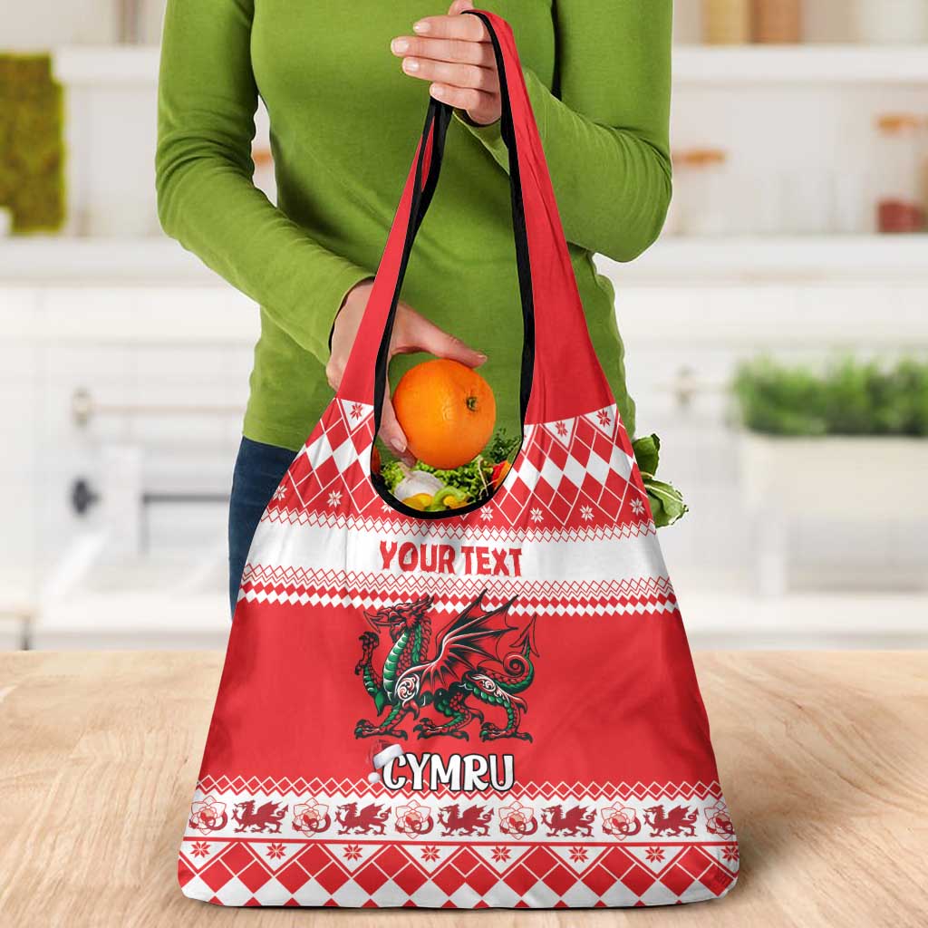 Personalized Wales Christmas Dragon Grocery Bag Nadolig Llawen Red Version - Wonder Print Shop