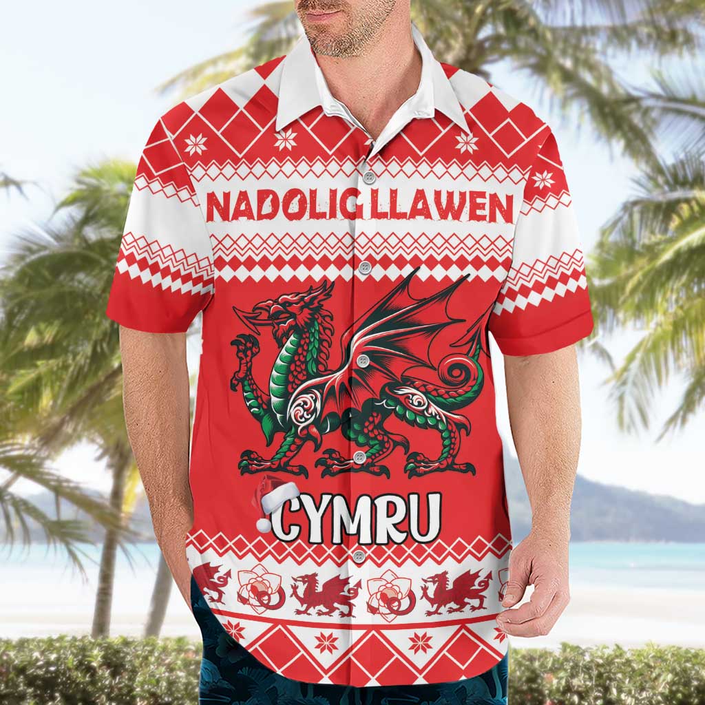 Personalized Wales Christmas Dragon Hawaiian Shirt Nadolig Llawen Red Version - Wonder Print Shop