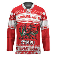 Personalized Wales Christmas Dragon Hockey Jersey Nadolig Llawen Red Version - Wonder Print Shop