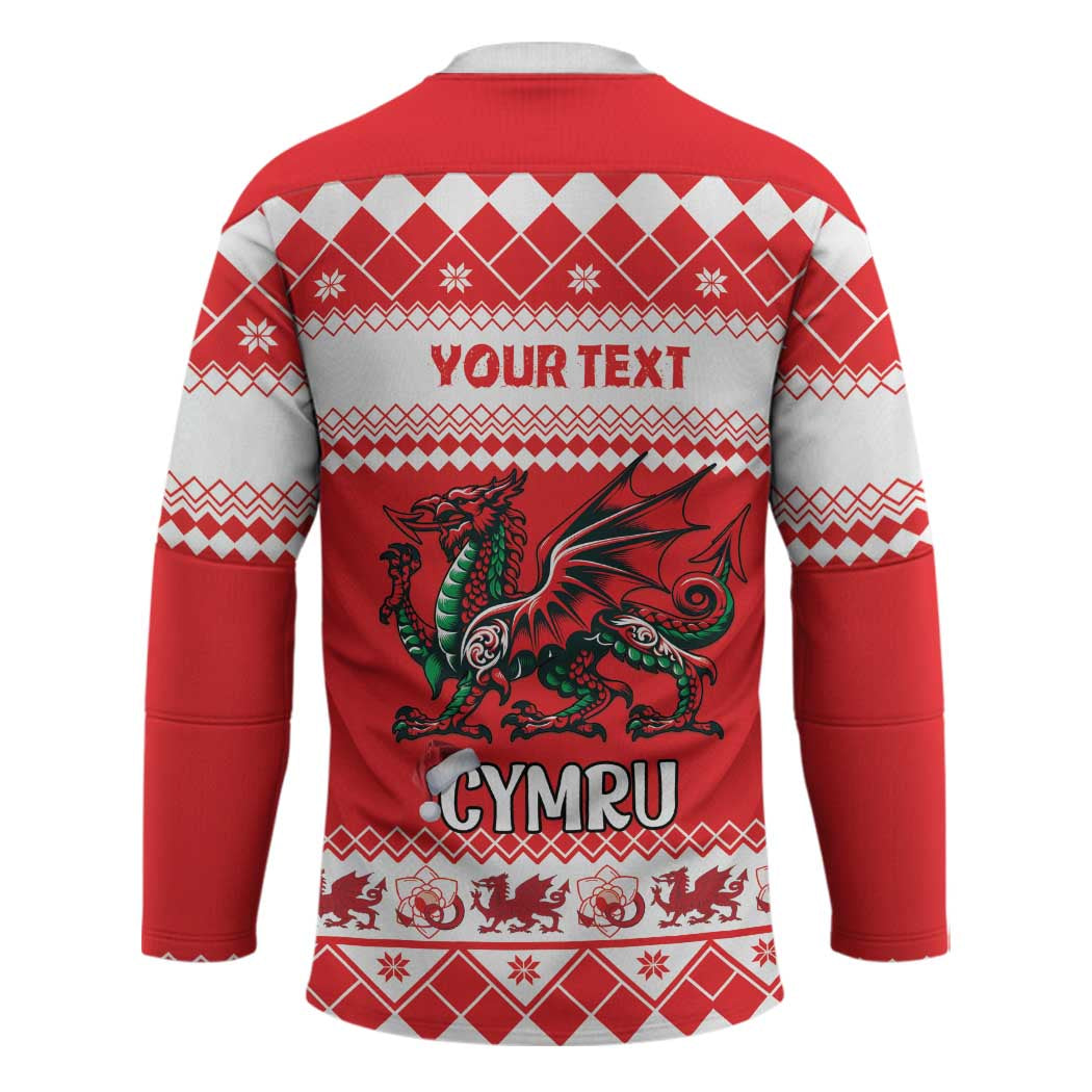 Personalized Wales Christmas Dragon Hockey Jersey Nadolig Llawen Red Version - Wonder Print Shop