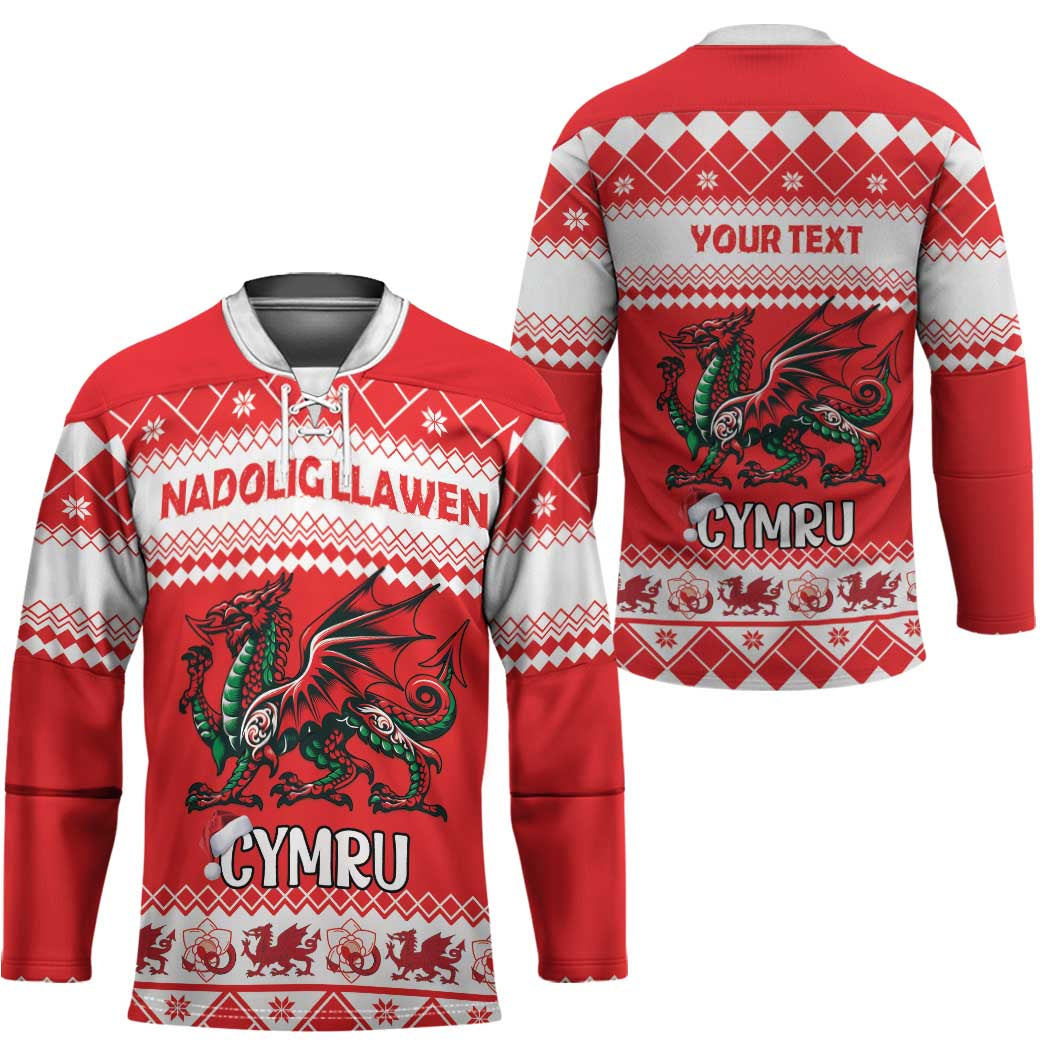 Personalized Wales Christmas Dragon Hockey Jersey Nadolig Llawen Red Version - Wonder Print Shop